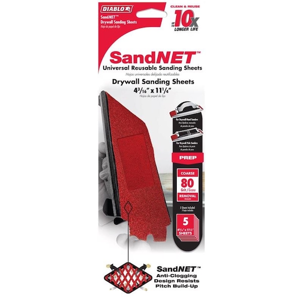 Diablo SandNet 11-1/4 in. L X 4-3/16 in. W 80 Grit Ceramic Blend Sanding Sheet 5 pk DNS431080H05G - main